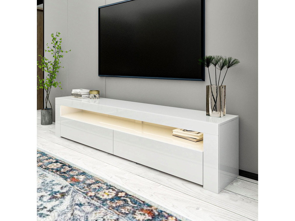 Soporte de TV de madera "Bati" - 150 x 36 x 46 cm - Blanco