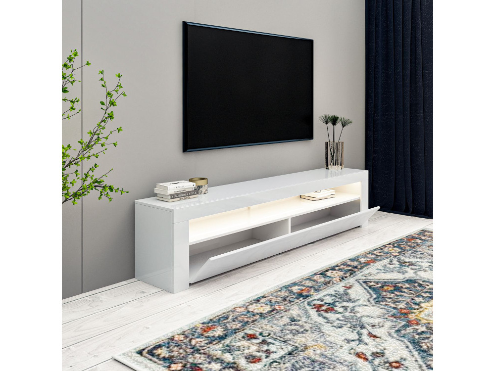 Soporte de TV de madera "Bati" - 150 x 36 x 46 cm - Blanco