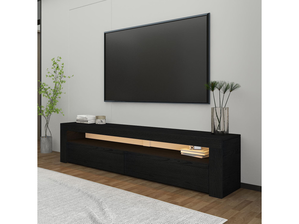 Soporte de TV de madera "Bati" - 150 x 36 x 46 cm - Negro