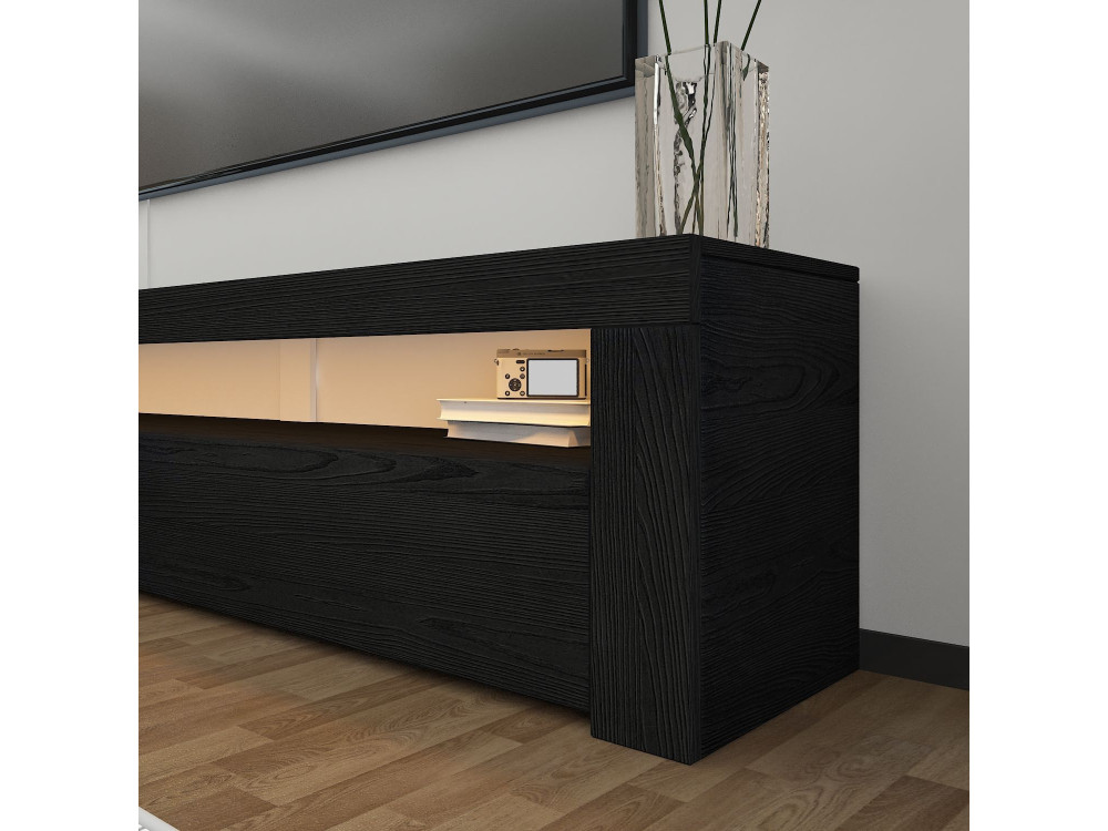 Soporte de TV de madera "Bati" - 150 x 36 x 46 cm - Negro