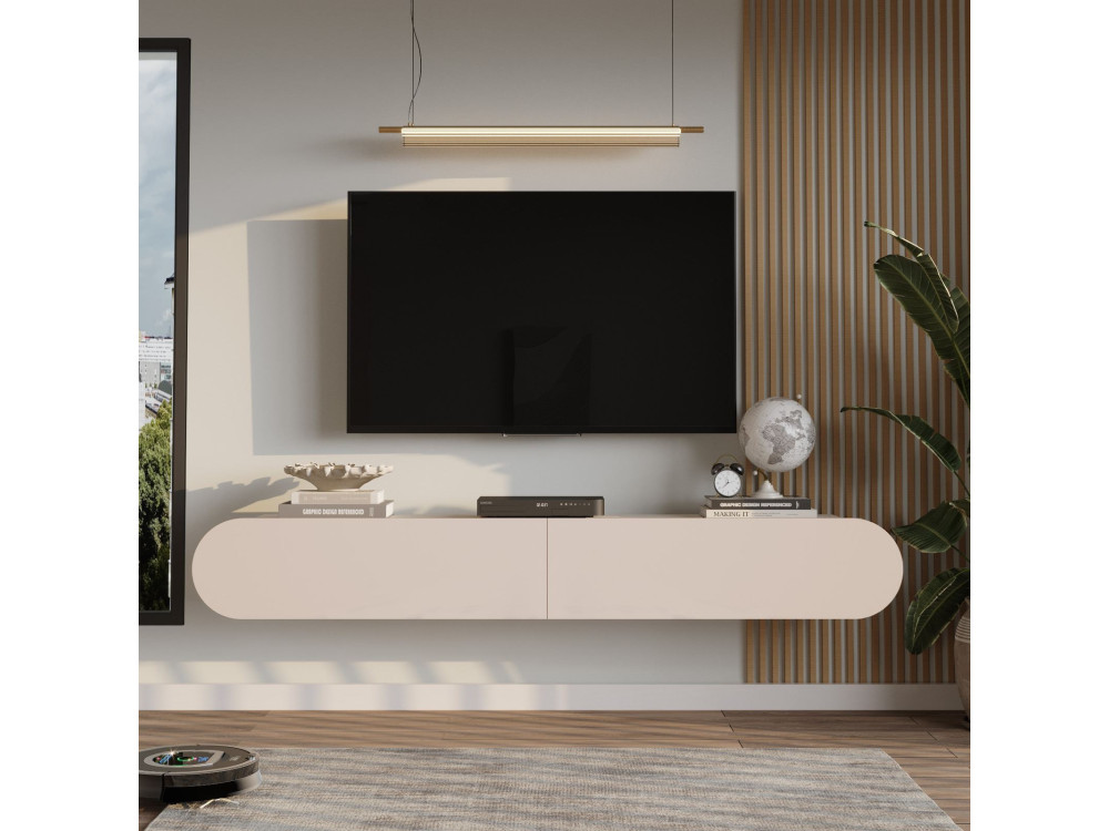 Soporte de TV de madera "LUM1" - 180 x 31 x 29 cm - Crema