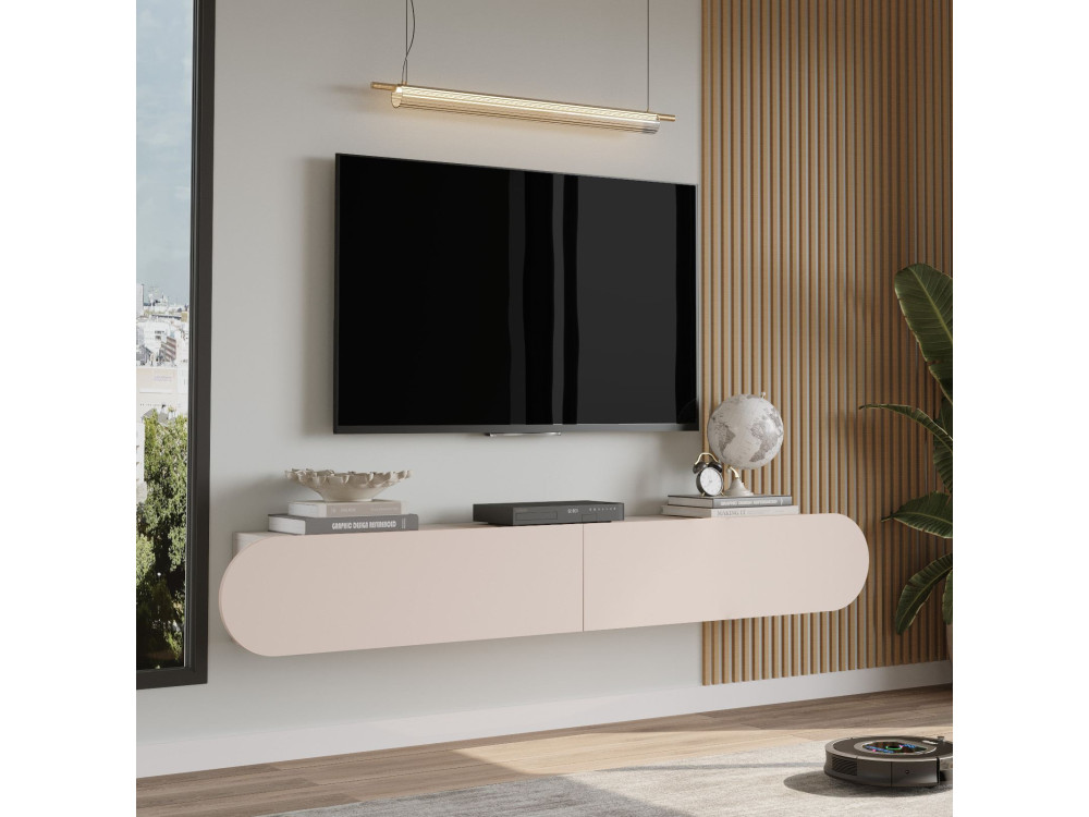 Soporte de TV de madera "LUM1" - 180 x 31 x 29 cm - Crema