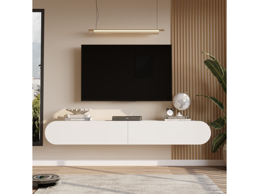 Soporte de TV de madera "LUM1" - 180 x 31 x 29 cm - Blanco