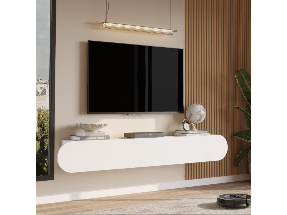 Soporte de TV de madera "LUM1" - 180 x 31 x 29 cm - Blanco