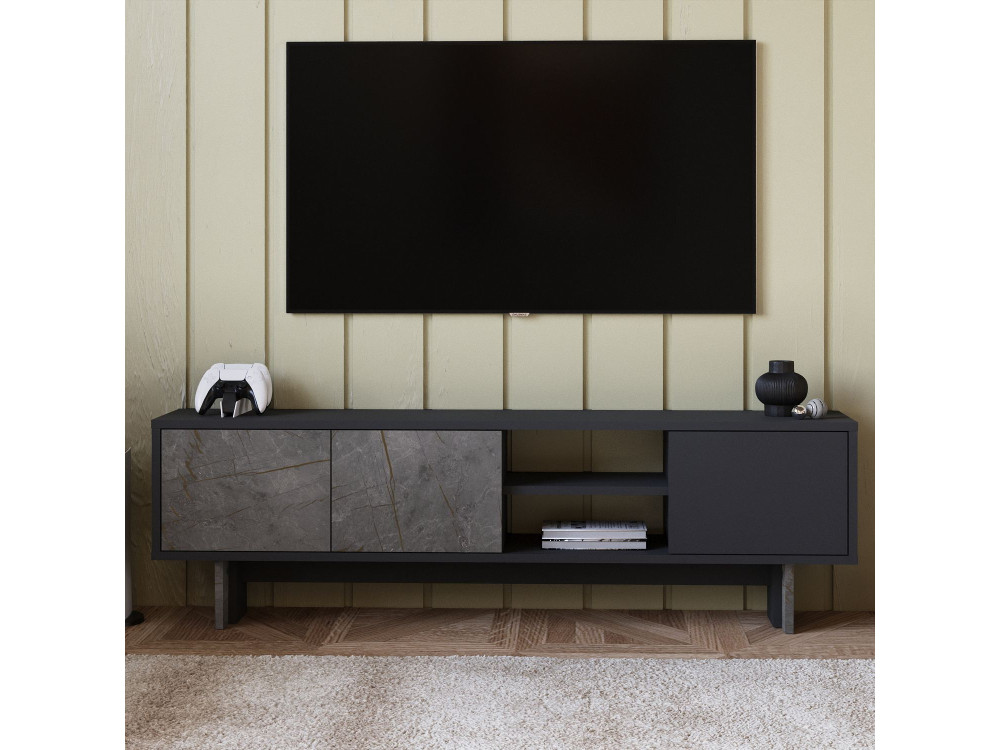 Mueble TV de madera "Ravello" - 150 x 30 x 45 cm - Gris antracita