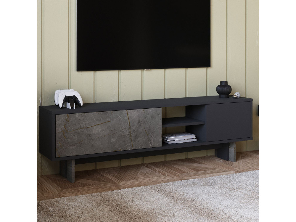 Mueble TV de madera "Ravello" - 150 x 30 x 45 cm - Gris antracita
