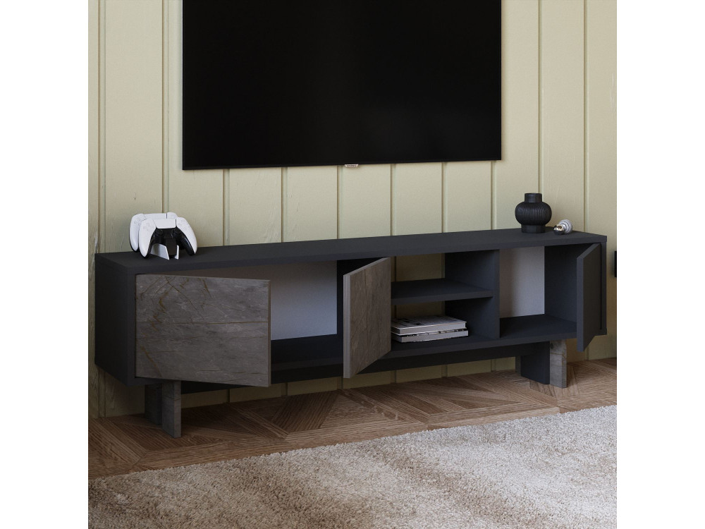 Mueble TV de madera "Ravello" - 150 x 30 x 45 cm - Gris antracita