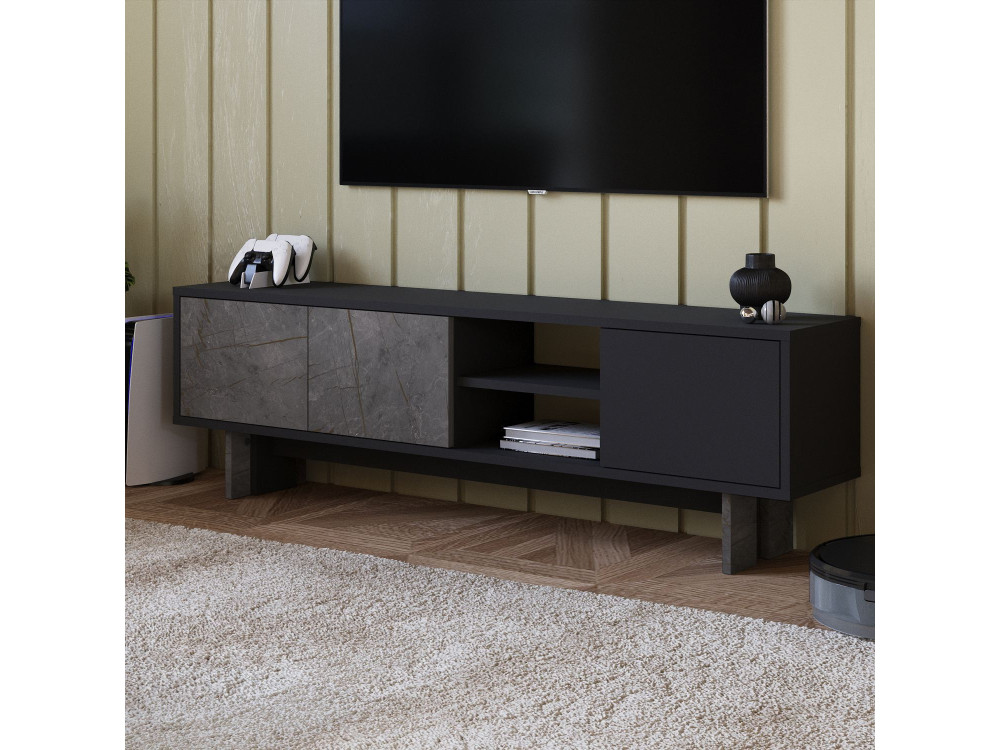 Mueble TV de madera "Ravello" - 150 x 30 x 45 cm - Gris antracita