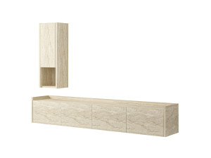 Soporte de TV de madera "Sema" con estante de pared - 160 x 30 x 35 cm - Travertino