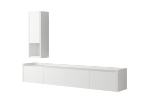 Mueble TV "Sema" de madera con estante de pared - 160 x 30 x 35 cm - Blanco