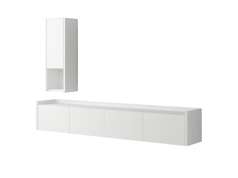 Mueble TV "Sema" de madera con estante de pared - 160 x 30 x 35 cm - Blanco