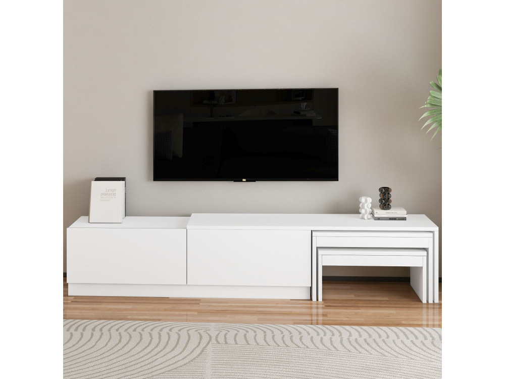 Soporte de TV de madera "Nest" - 180 x 30 x 36 cm - Blanco
