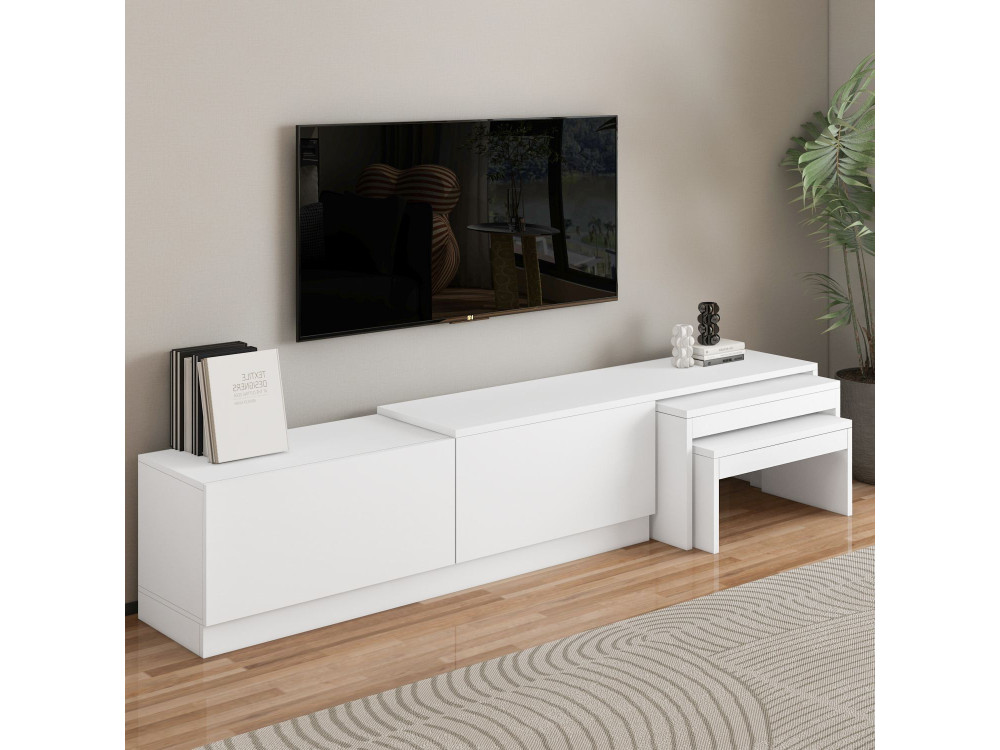 Soporte de TV de madera "Nest" - 180 x 30 x 36 cm - Blanco