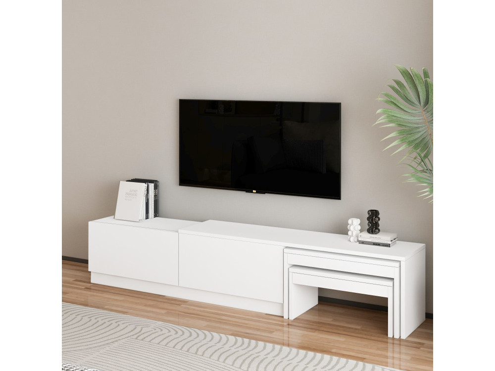Soporte de TV de madera "Nest" - 180 x 30 x 36 cm - Blanco