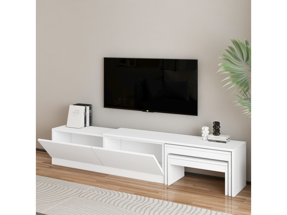 Soporte de TV de madera "Nest" - 180 x 30 x 36 cm - Blanco