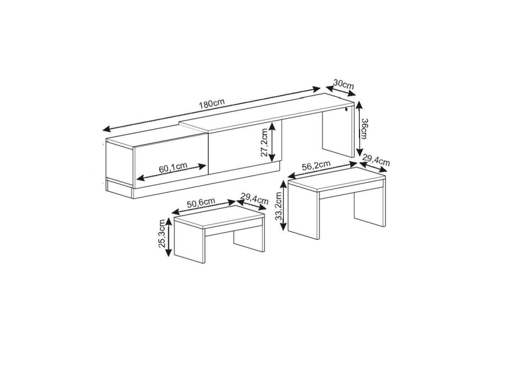 Soporte de TV de madera "Nest" - 180 x 30 x 36 cm - Blanco