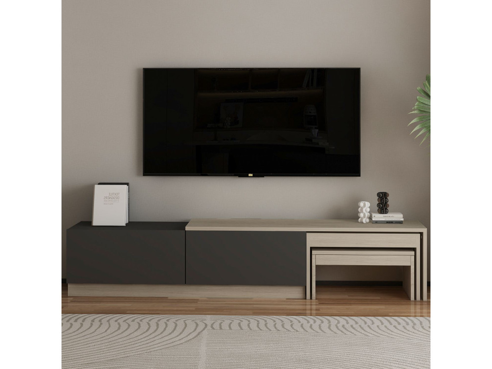Soporte de TV de madera "Nest" - 180 x 30 x 36 cm - Gris antracita