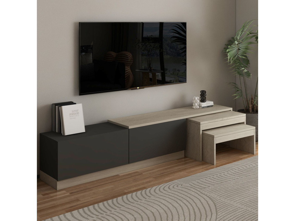 Soporte de TV de madera "Nest" - 180 x 30 x 36 cm - Gris antracita