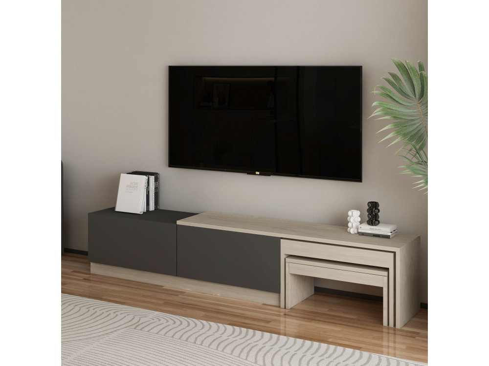 Soporte de TV de madera "Nest" - 180 x 30 x 36 cm - Gris antracita
