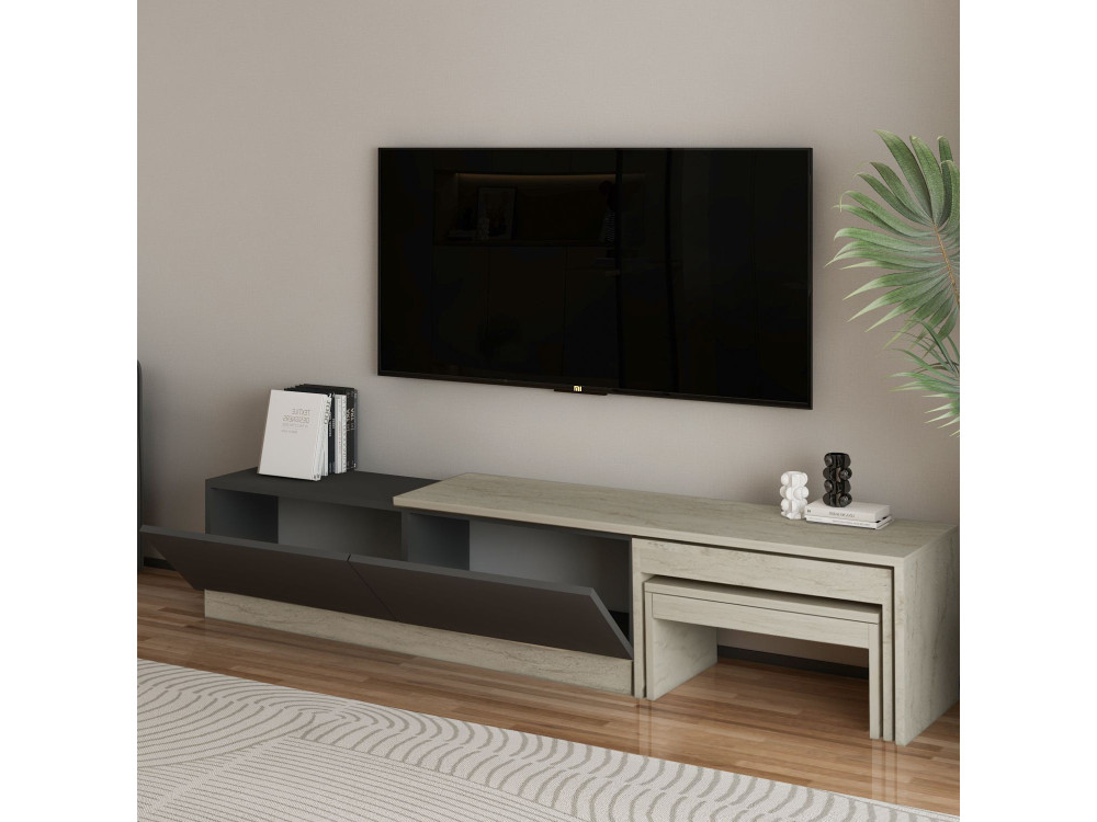 Soporte de TV de madera "Nest" - 180 x 30 x 36 cm - Gris antracita