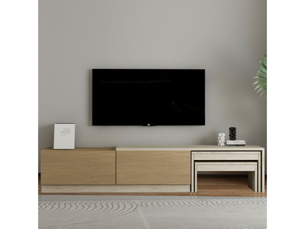 Soporte de TV de madera "Nest" - 180 x 30 x 36 cm - Beige