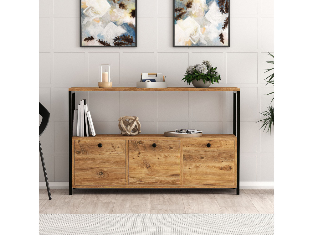 Aparador de madera "Nero" - 120 x 30 x 75 cm - Pino atlántico negro