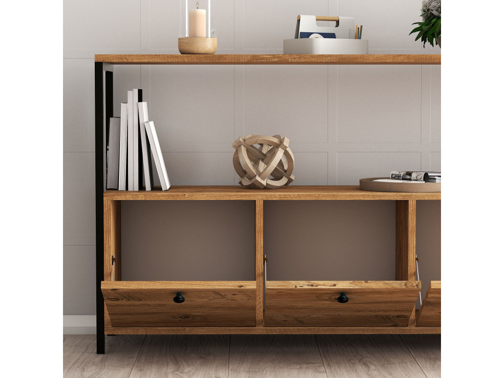 Aparador de madera "Nero" - 120 x 30 x 75 cm - Pino atlántico negro