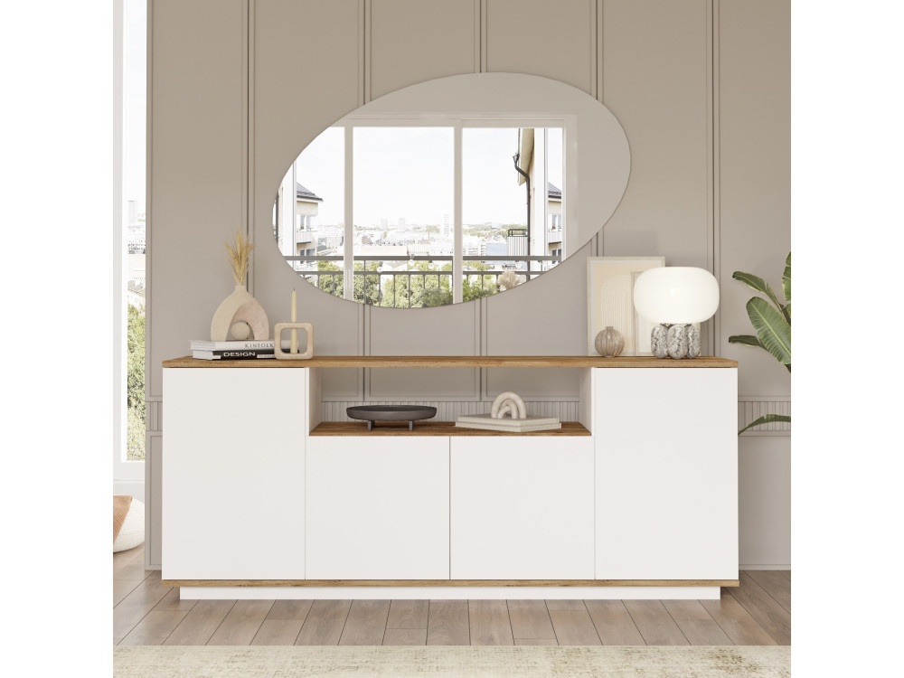 Aparador de madera "FR15" - 180 x 44 x 75 cm - Pino Atlántico Blanco