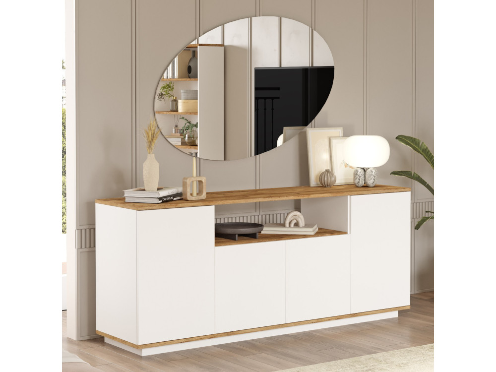 Aparador de madera "FR15" - 180 x 44 x 75 cm - Pino Atlántico Blanco