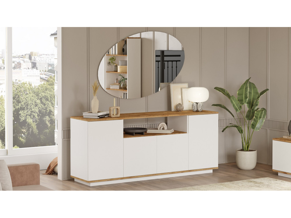 Aparador de madera "FR15" - 180 x 44 x 75 cm - Pino Atlántico Blanco
