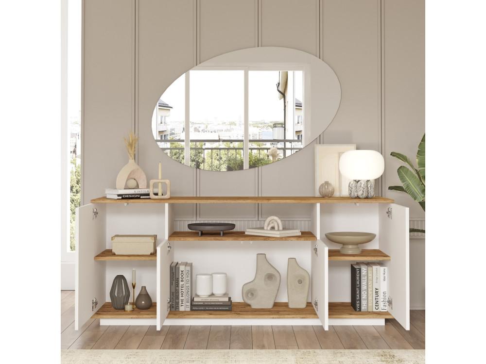 Aparador de madera "FR15" - 180 x 44 x 75 cm - Pino Atlántico Blanco