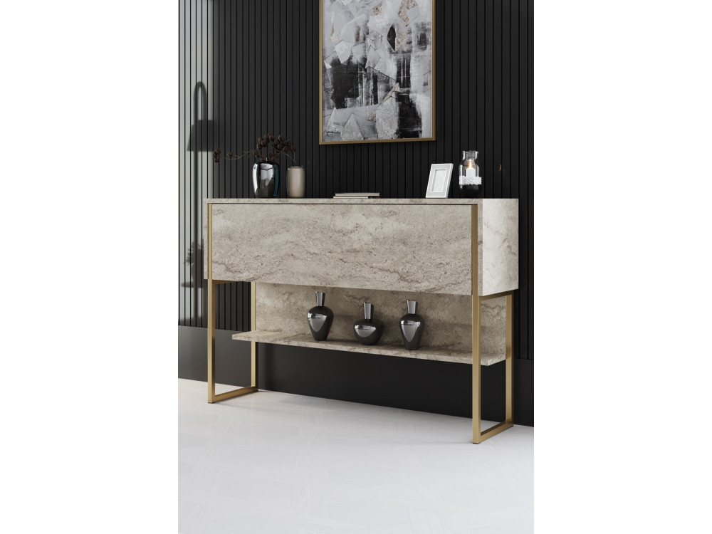 Consola de madera "Luxe" - 120 x 30 x 80 cm - Travertino dorado
