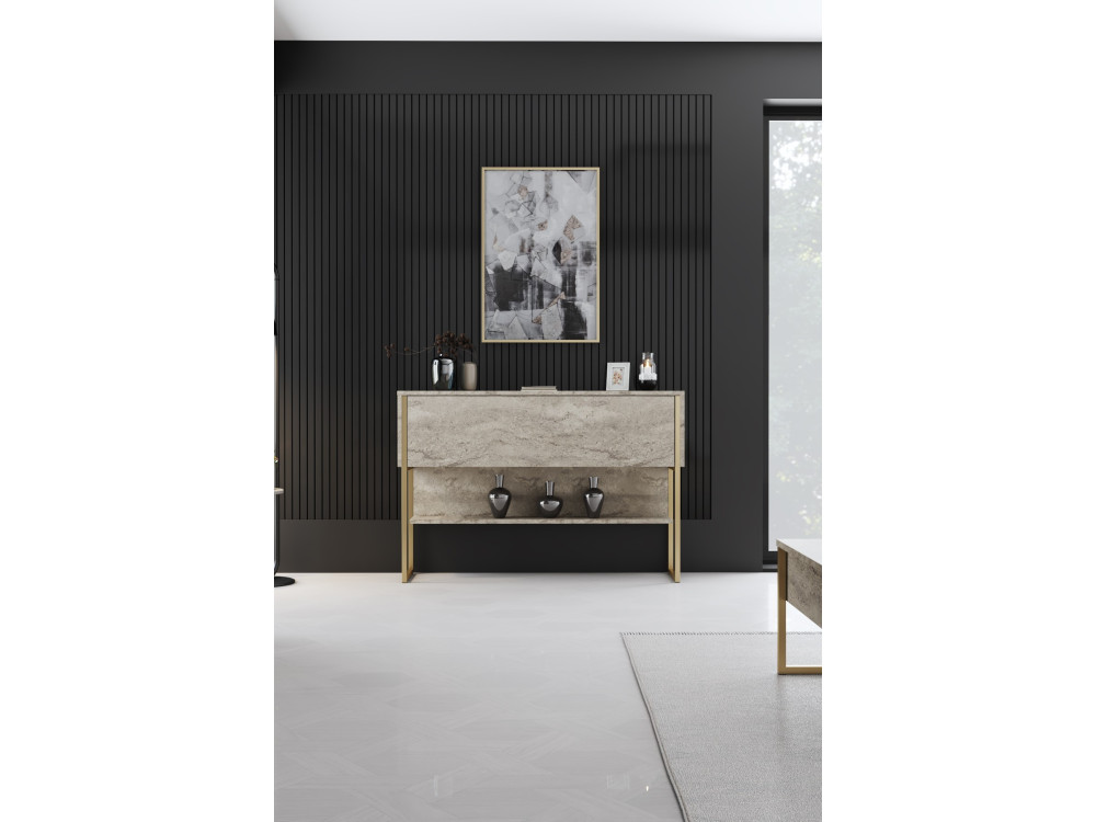 Consola de madera "Luxe" - 120 x 30 x 80 cm - Travertino dorado