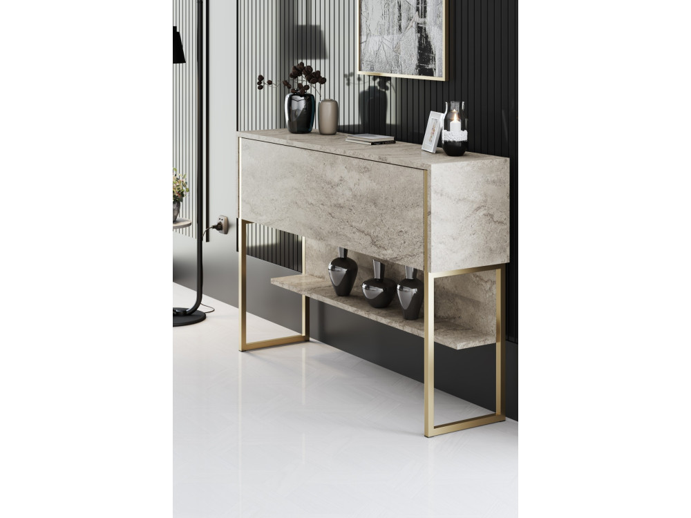 Consola de madera "Luxe" - 120 x 30 x 80 cm - Travertino dorado