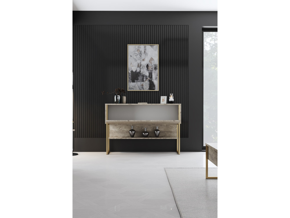 Consola de madera "Luxe" - 120 x 30 x 80 cm - Travertino dorado