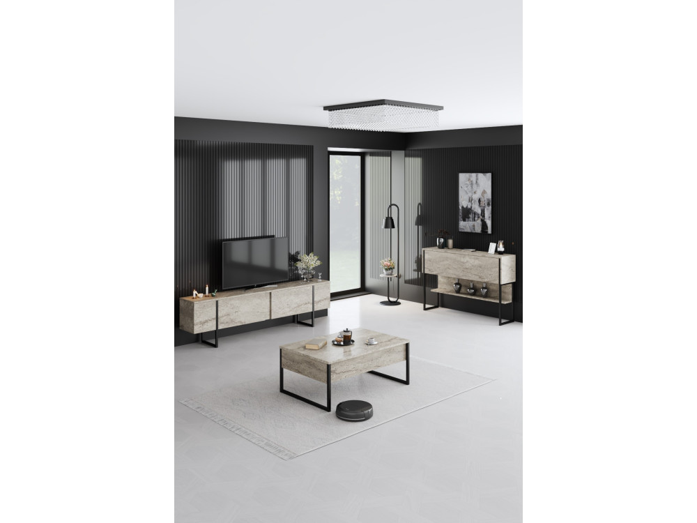 Consola de madera "Luxe" - 120 x 30 x 80 cm - Travertino negro