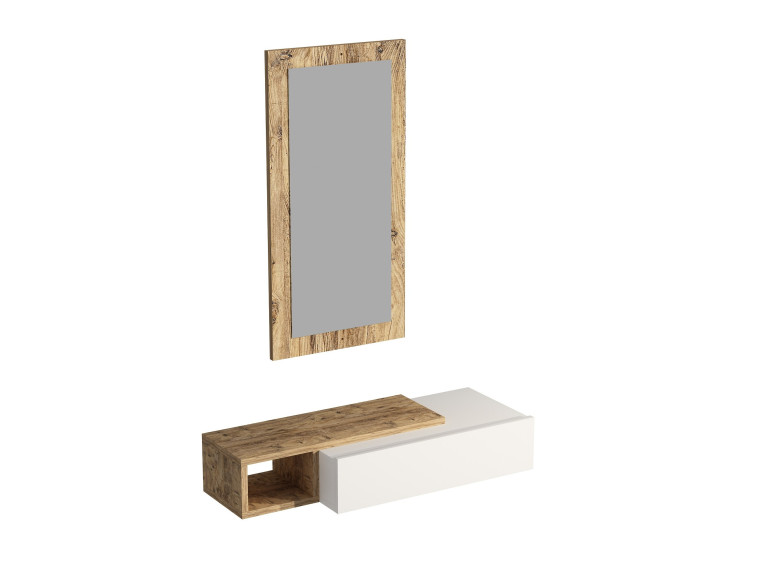 Consola de madera con espejo "Vien" - 82 x 29 x 15 cm - Blanco