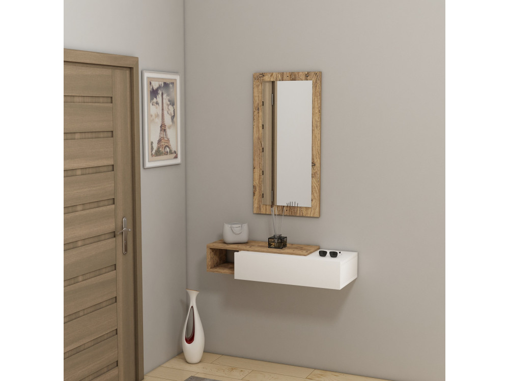 Consola de madera con espejo "Vien" - 82 x 29 x 15 cm - Blanco