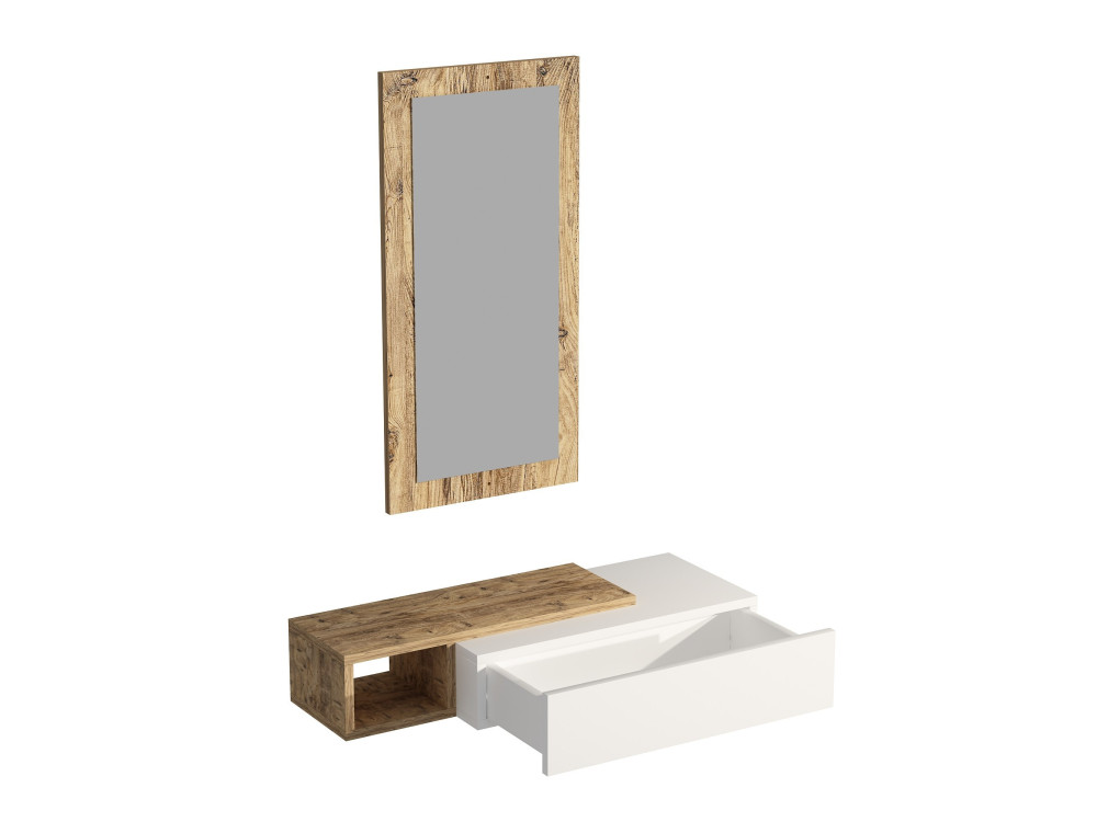 Consola de madera con espejo "Vien" - 82 x 29 x 15 cm - Blanco
