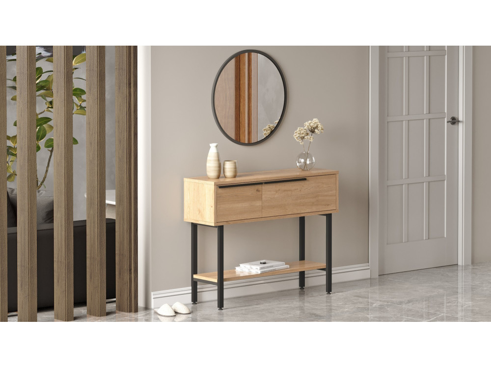 Consola de madera "Calvin" con espejo - 100 x 30 x 76 cm - Marrón