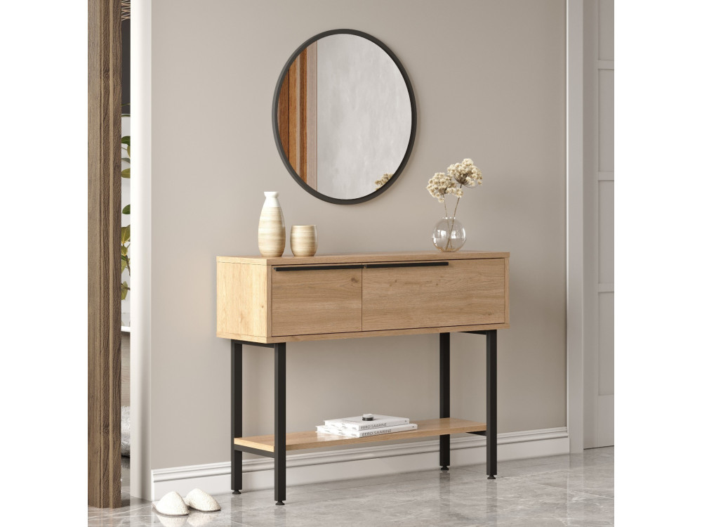 Consola de madera "Calvin" con espejo - 100 x 30 x 76 cm - Marrón