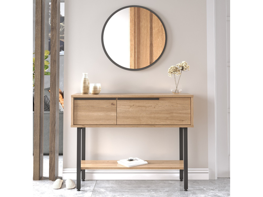 Consola de madera "Calvin" con espejo - 100 x 30 x 76 cm - Marrón
