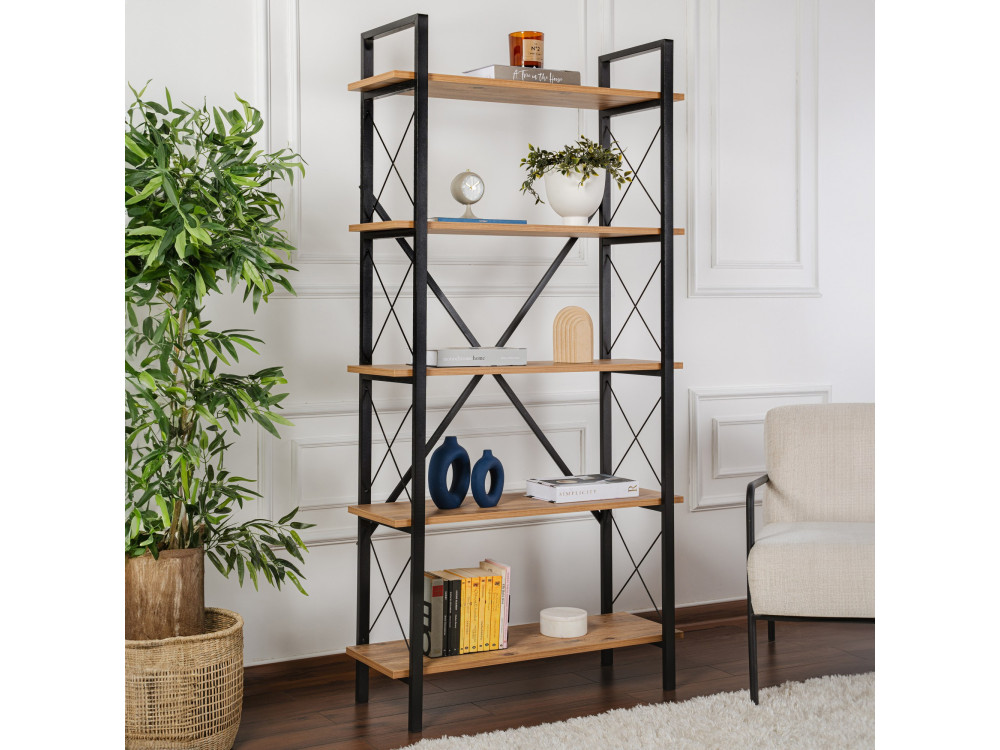 Librería de madera "Elysian" - 90 x 33 x 180 cm - Pino AtlánticoNegro