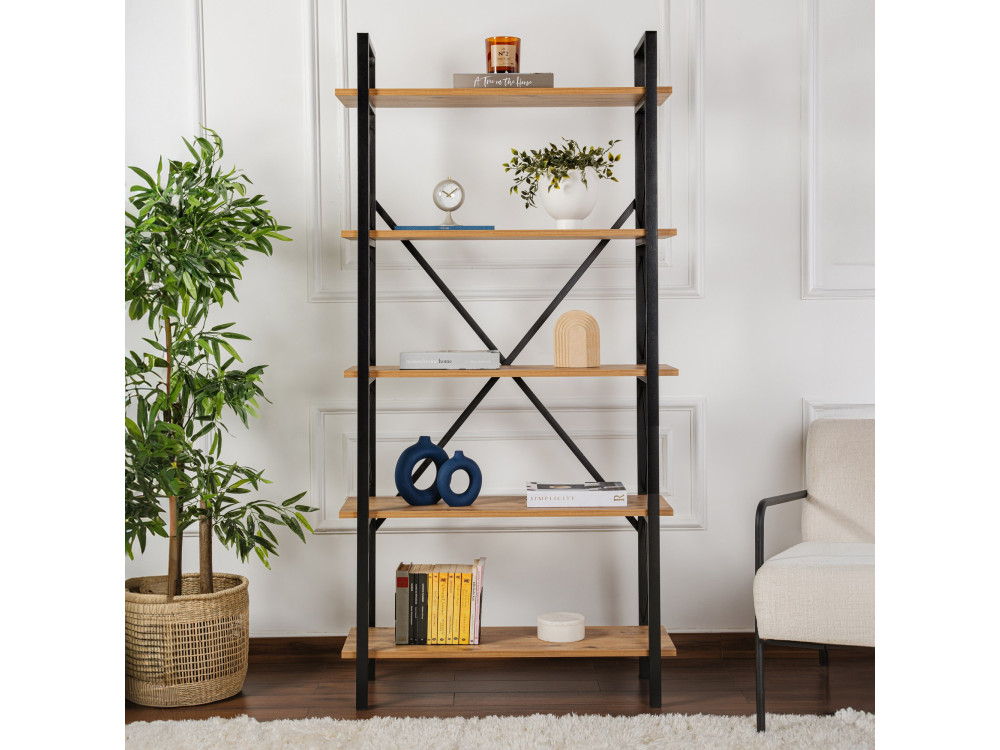 Librería de madera "Elysian" - 90 x 33 x 180 cm - Pino AtlánticoNegro