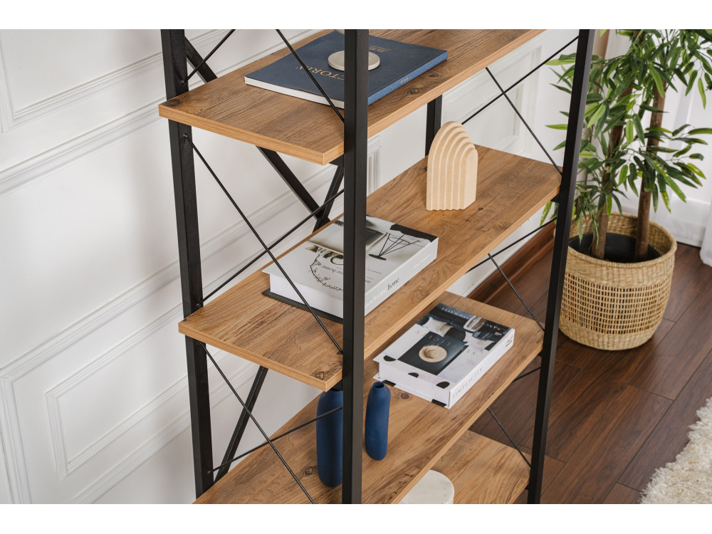 Librería de madera "Elysian" - 90 x 33 x 180 cm - Pino AtlánticoNegro