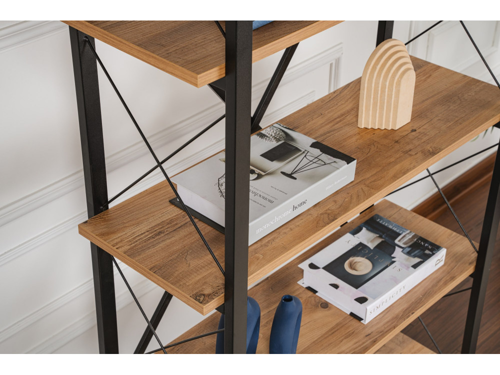 Librería de madera "Elysian" - 90 x 33 x 180 cm - Pino AtlánticoNegro