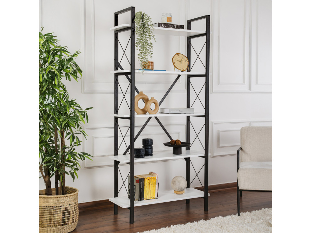 Librería de madera "Elysian" - 90 x 33 x 180 cm - BlancoNegro