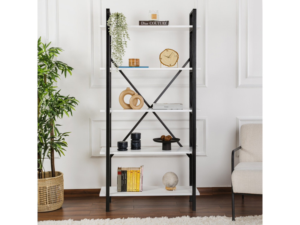 Librería de madera "Elysian" - 90 x 33 x 180 cm - BlancoNegro