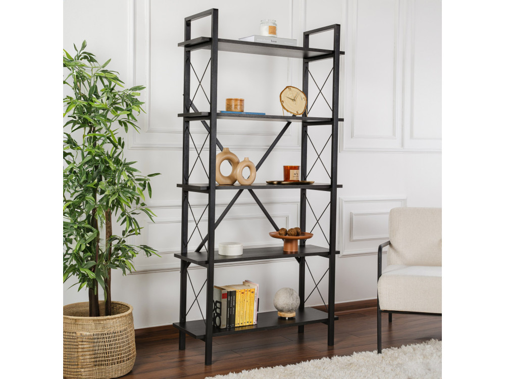 Librería de madera "Elysian" - 90 x 33 x 180 cm - Madera NegraMadera Negra