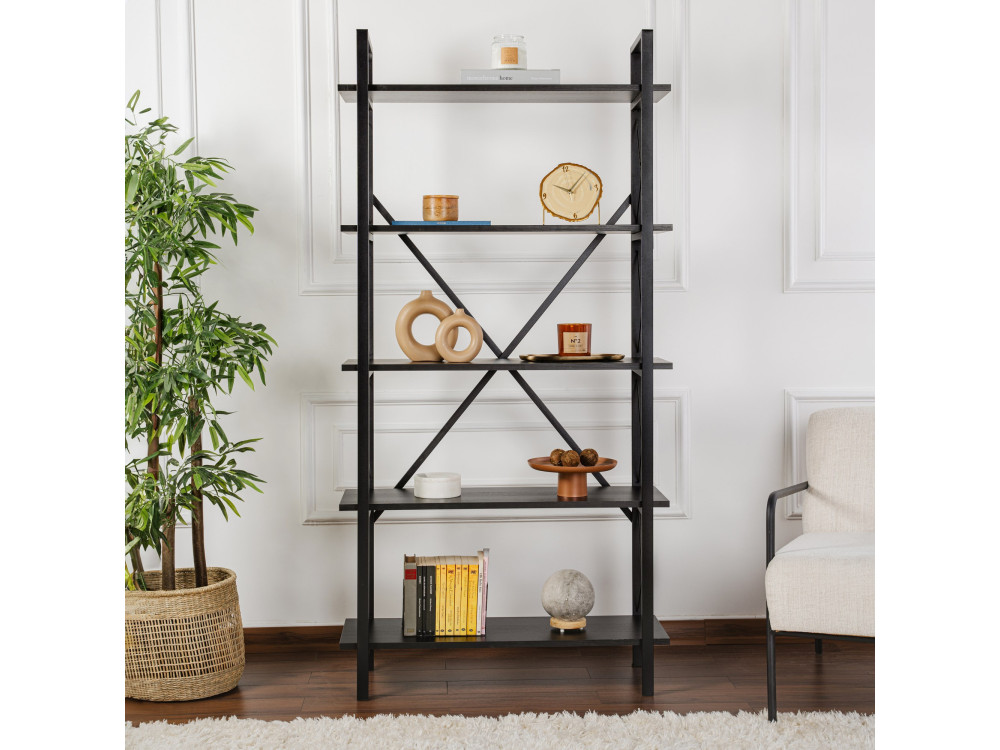 Librería de madera "Elysian" - 90 x 33 x 180 cm - Madera NegraMadera Negra